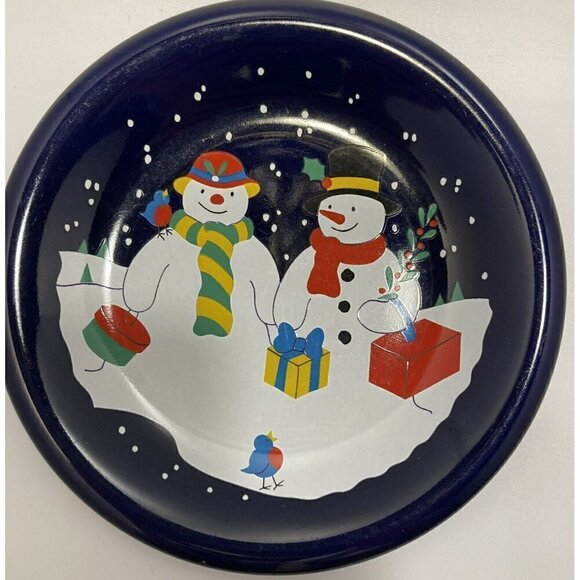 Vintage Lillian Vernon 1992 Cobalt Blue Ceramic Snowman Dessert Salad Plates 8” - Picture 5 of 12